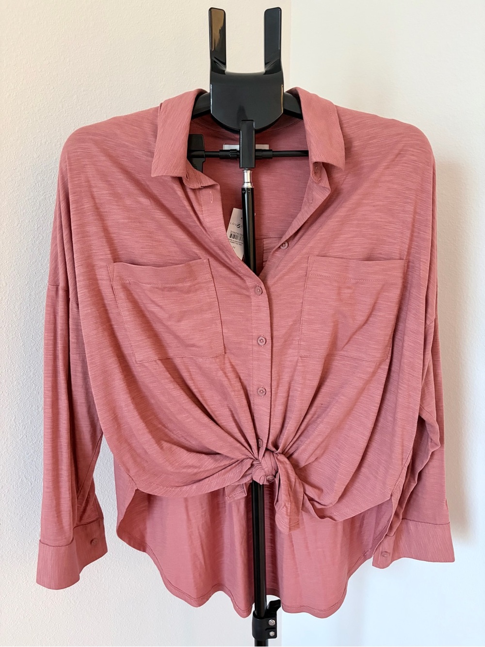 Lou & Grey Button-Front + Tie-Hem Top in Dusty Rose